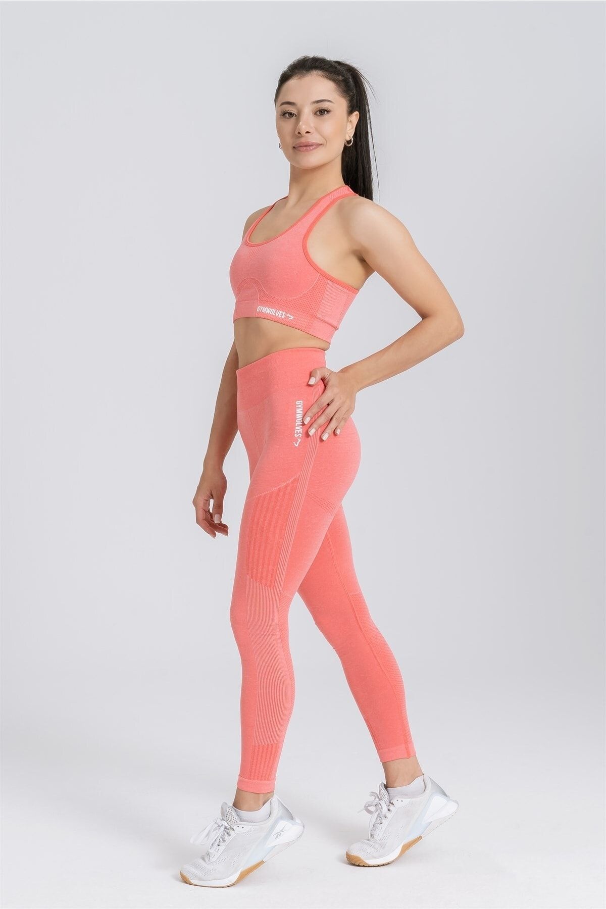 Gymwolves Sport-Leggings Orange Mittlerer Bund
