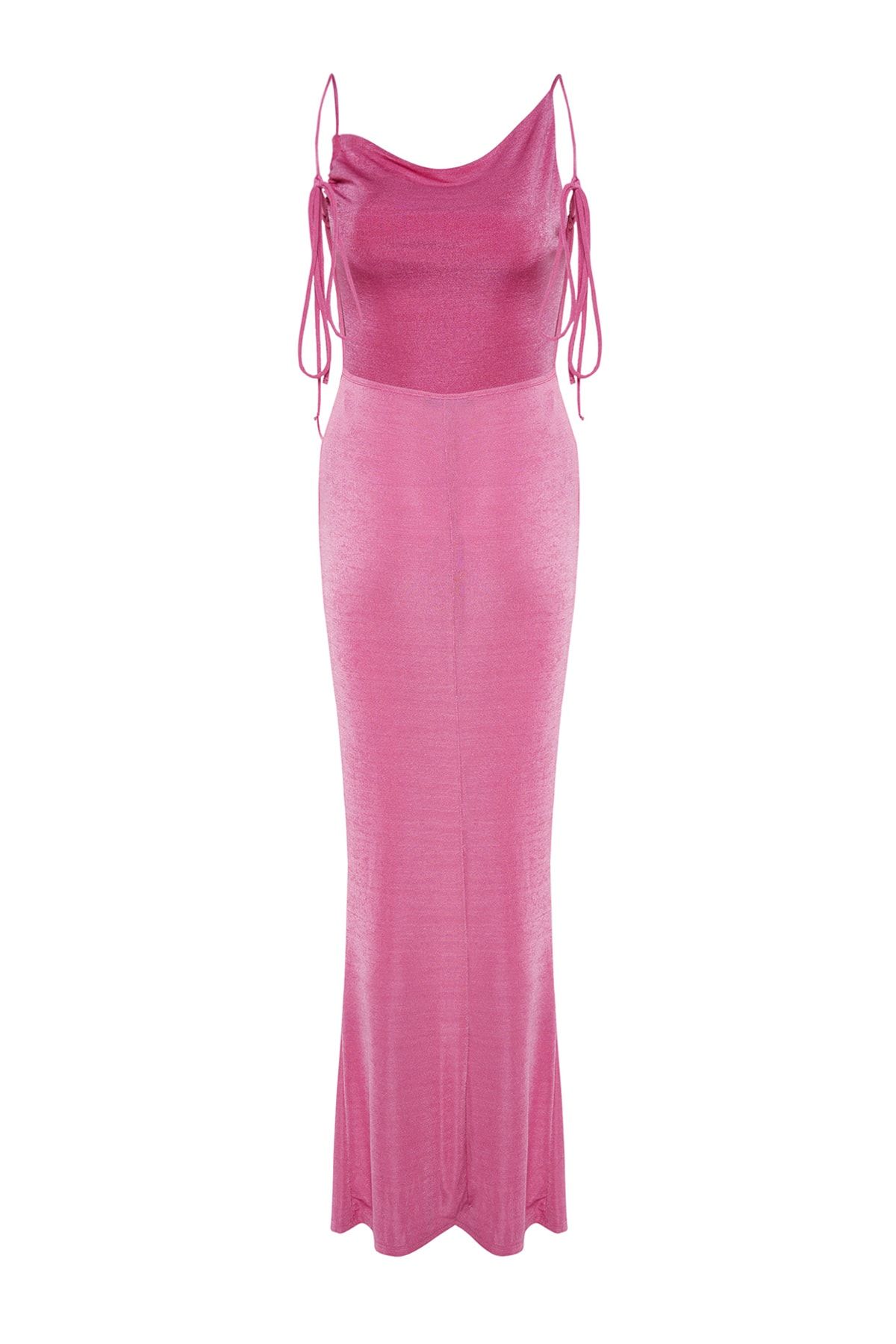 Trendyol Collection-Rochie de seara lunga tricotata roz TPRSS23AE00057 8