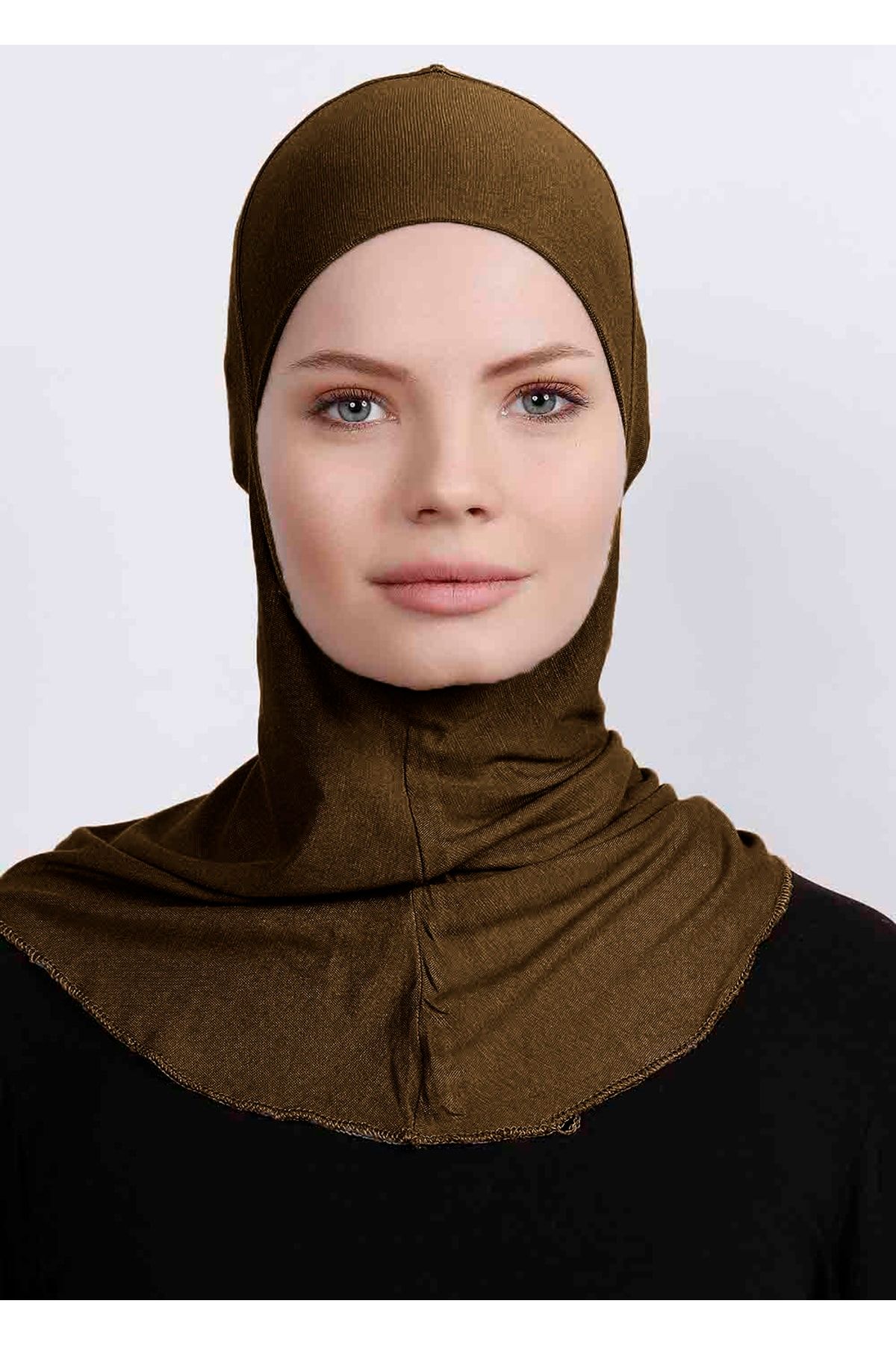 Ecardin Boneta Mare Pentru Hijab - Hijab Practic Din Lycra Cu Guler Pentru Gât. Hijab Pentru Sport Flexibil Pentru Femei - Maro Închis Femeie - One