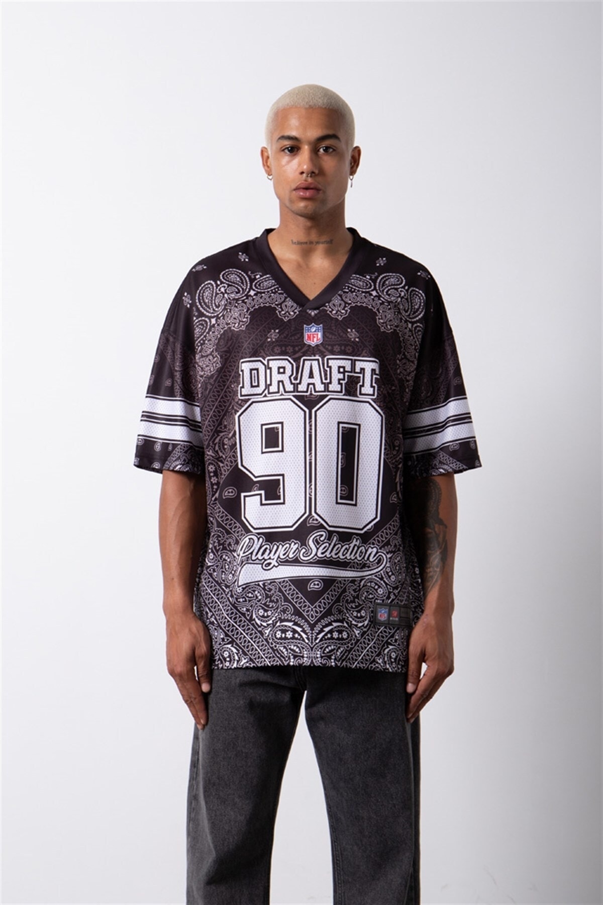 Machinist Oversize Draft 90 Baskılı Nfl T-shirt Siyah PG7645