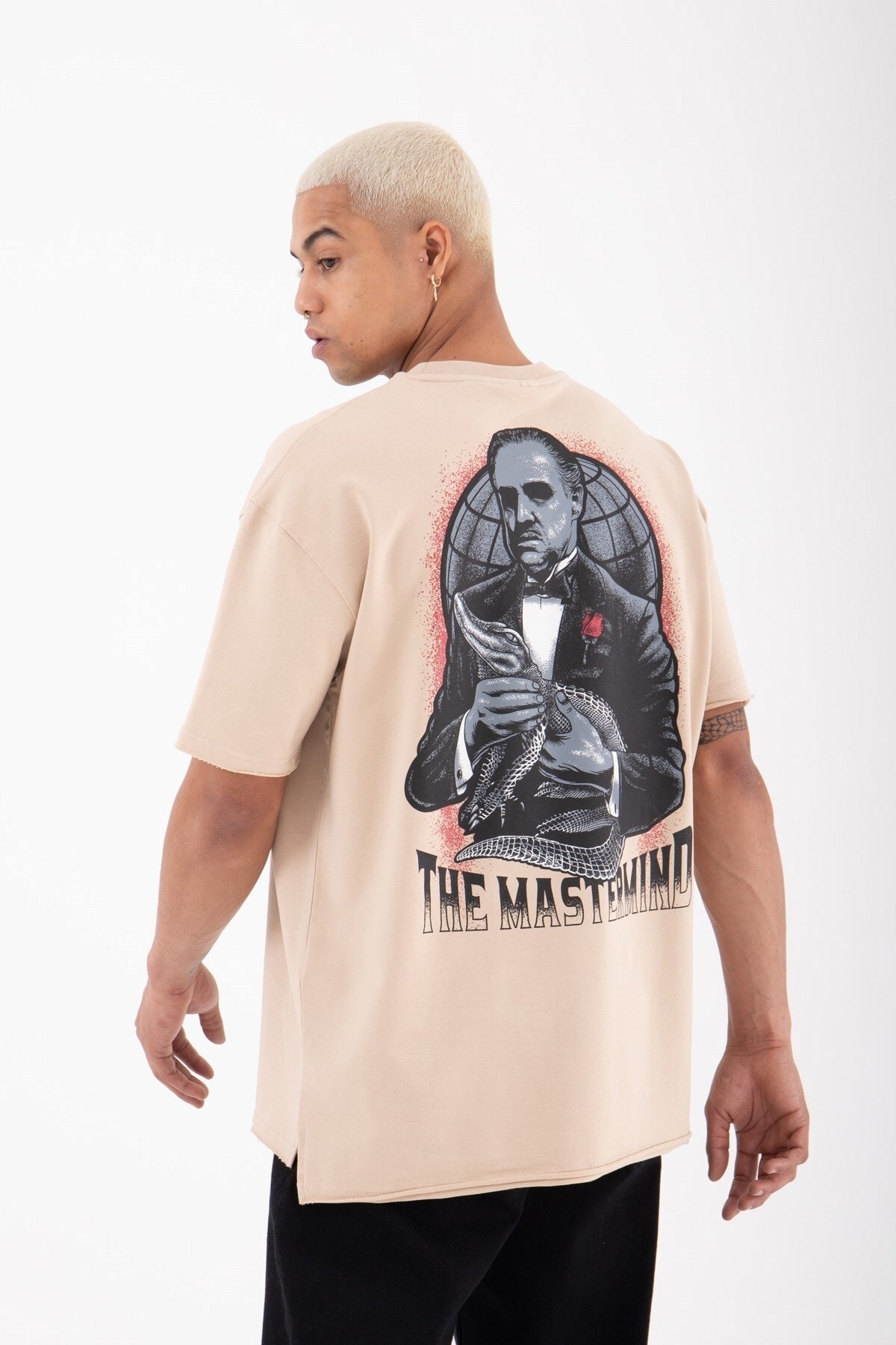 Machinist Oversize The Godfather Basklı Pamuklu T-shirt Bej PG8448