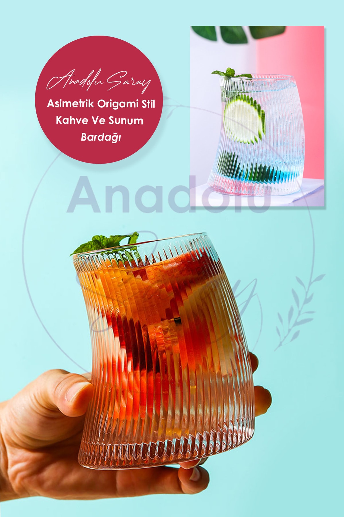 Anadolu Saray Çarşısı Isıya Dayanıklı Borosilikat Asimetrik Origami Bardak | Kahve Ve Sunum Bardağı | Borosilikat Bardak
