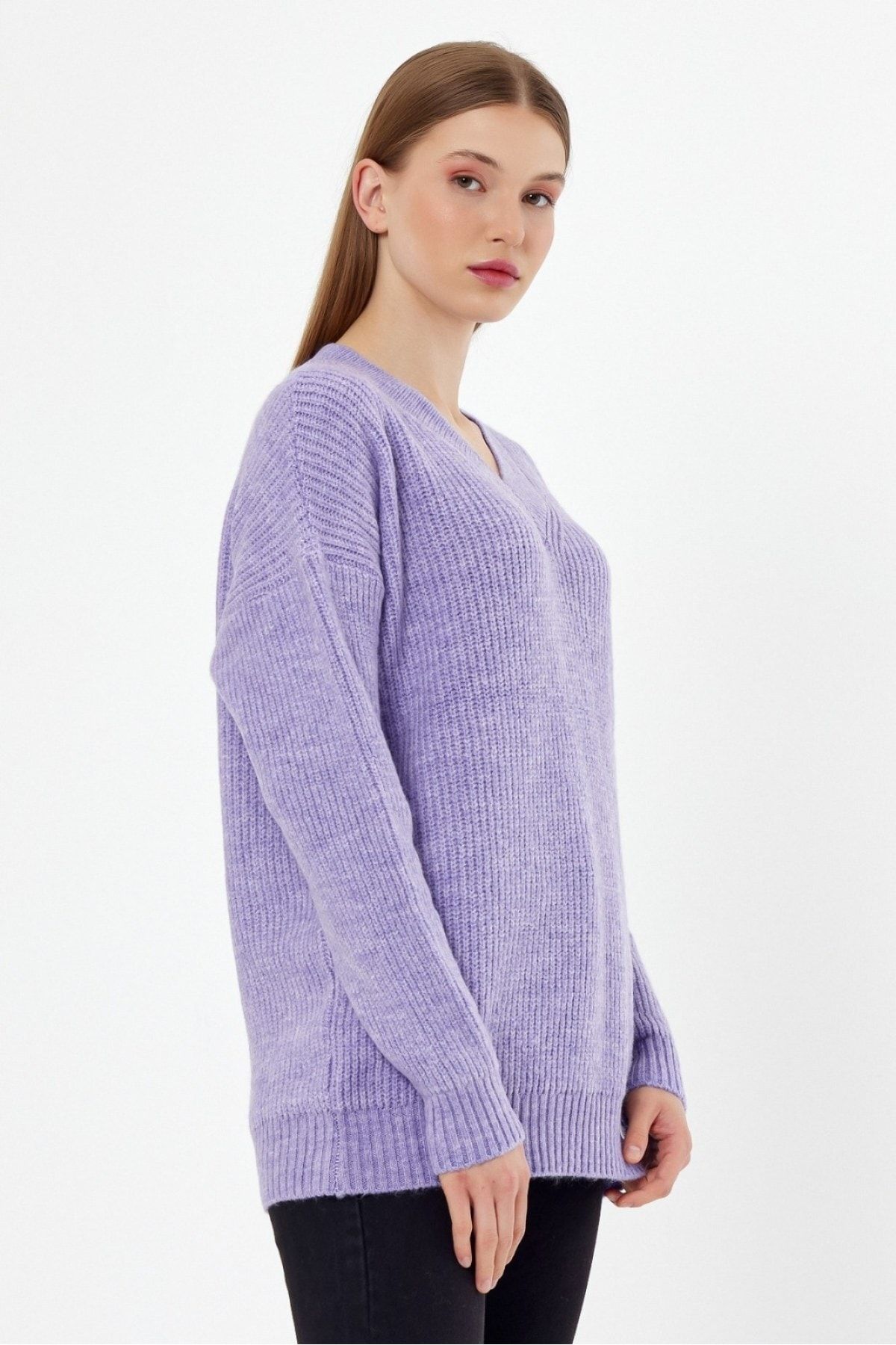 ALTINER Women s V Neck Knitwear Sweater Lilac Color Trendyol