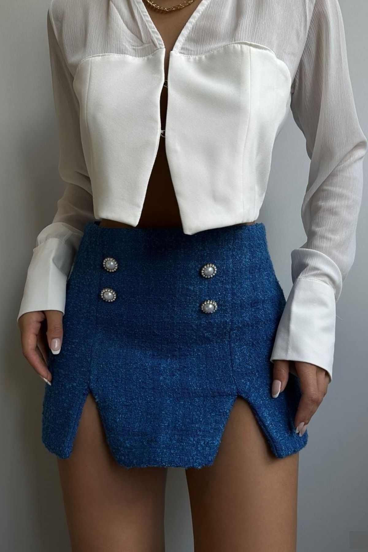 bayansepeti-Women's Saks Button Detail Shorts Skirt 12553 1