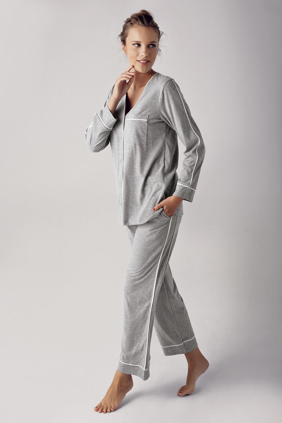 Artış Kadın Uzun Kollu Esnek Pamuklu Kumaş Pijama Takımı 13202