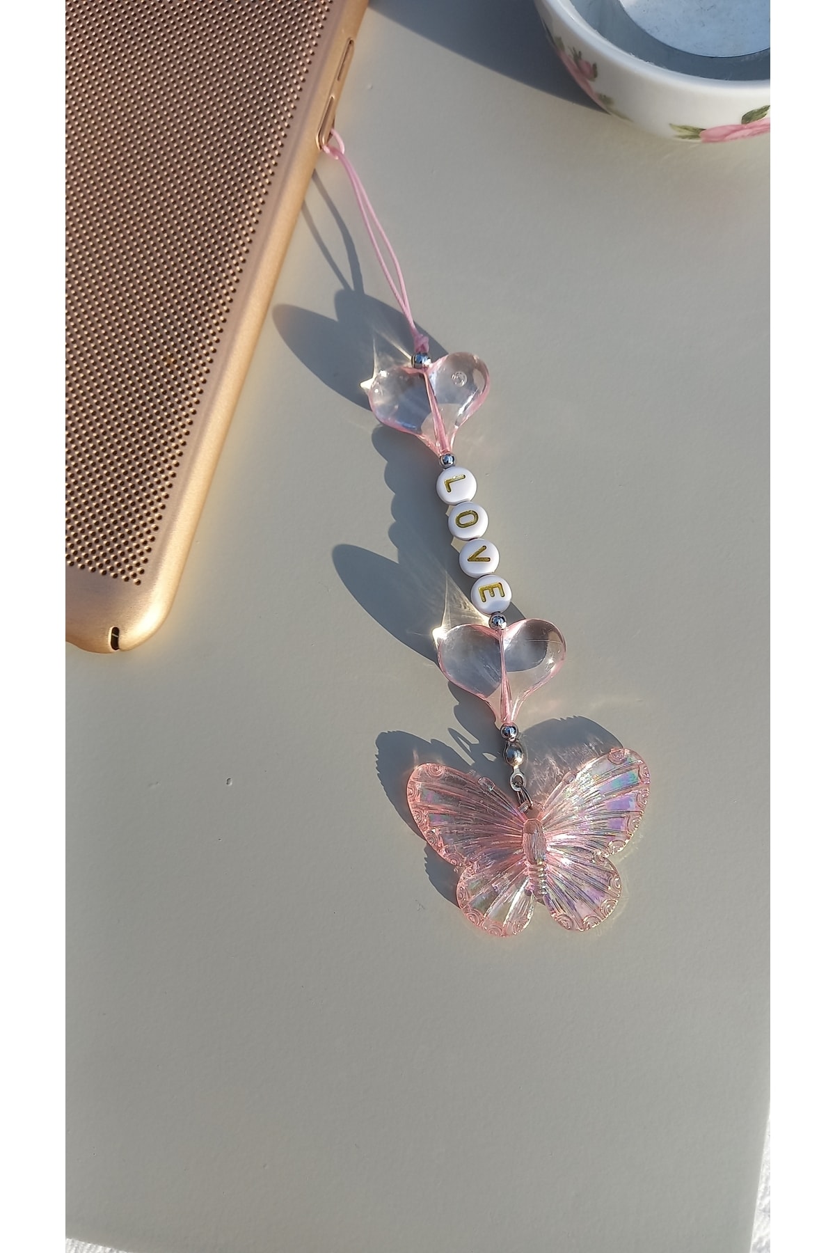 Heart Detailed Phone Charm Phone Ornament with Butterfly Figure (love)