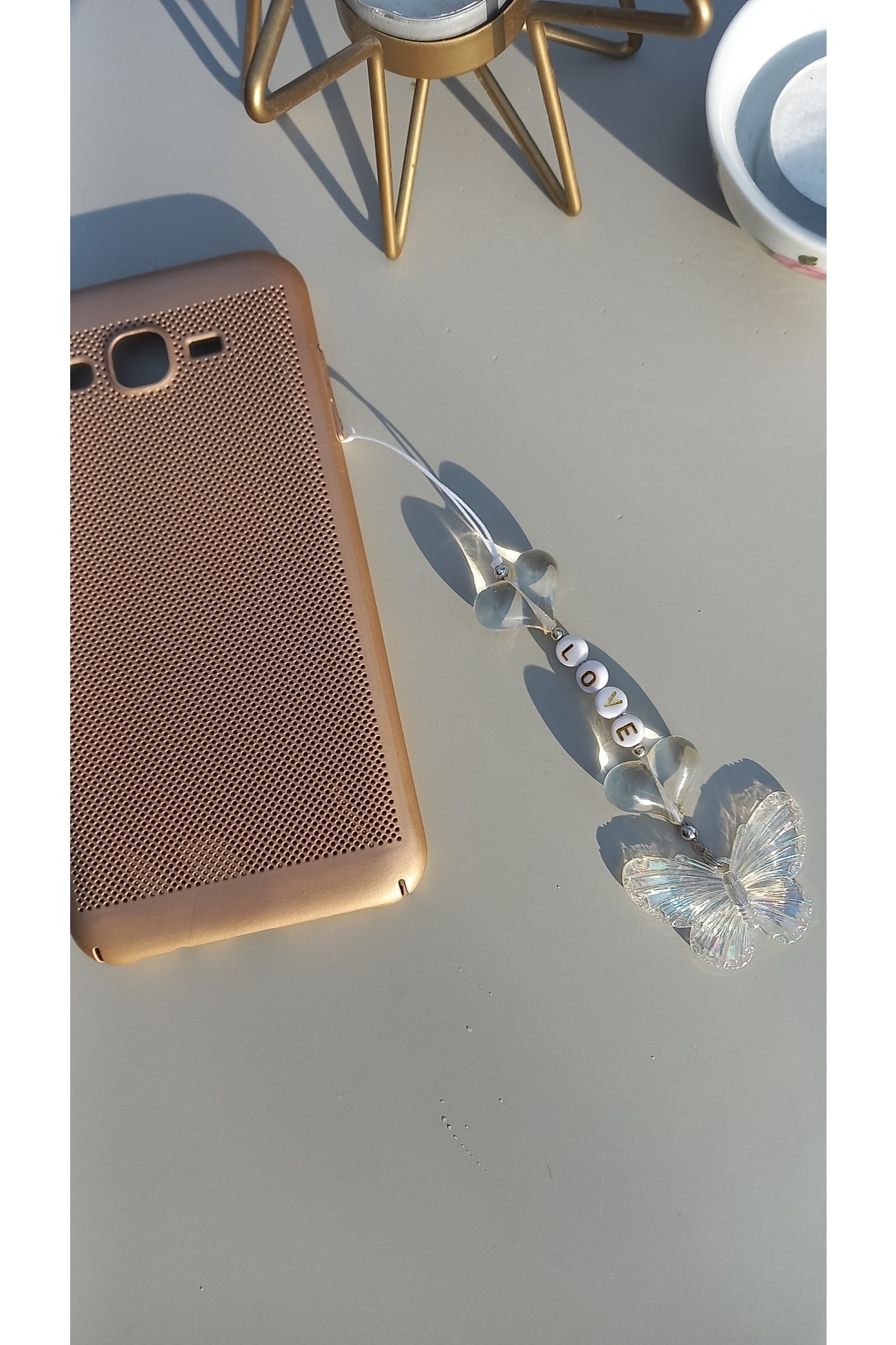 Heart Detailed Phone Charm Phone Ornament with Butterfly Figure (love)