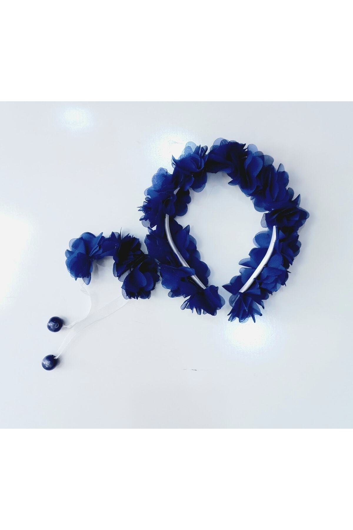 Miyakidsworld Anne Bebek Lohusa Seti Çiçekli Lohusa Tacı Ve Bileklik Kız Çocuk Özel Gün Taç Mavi fotoğrafı 3 (önizleme)