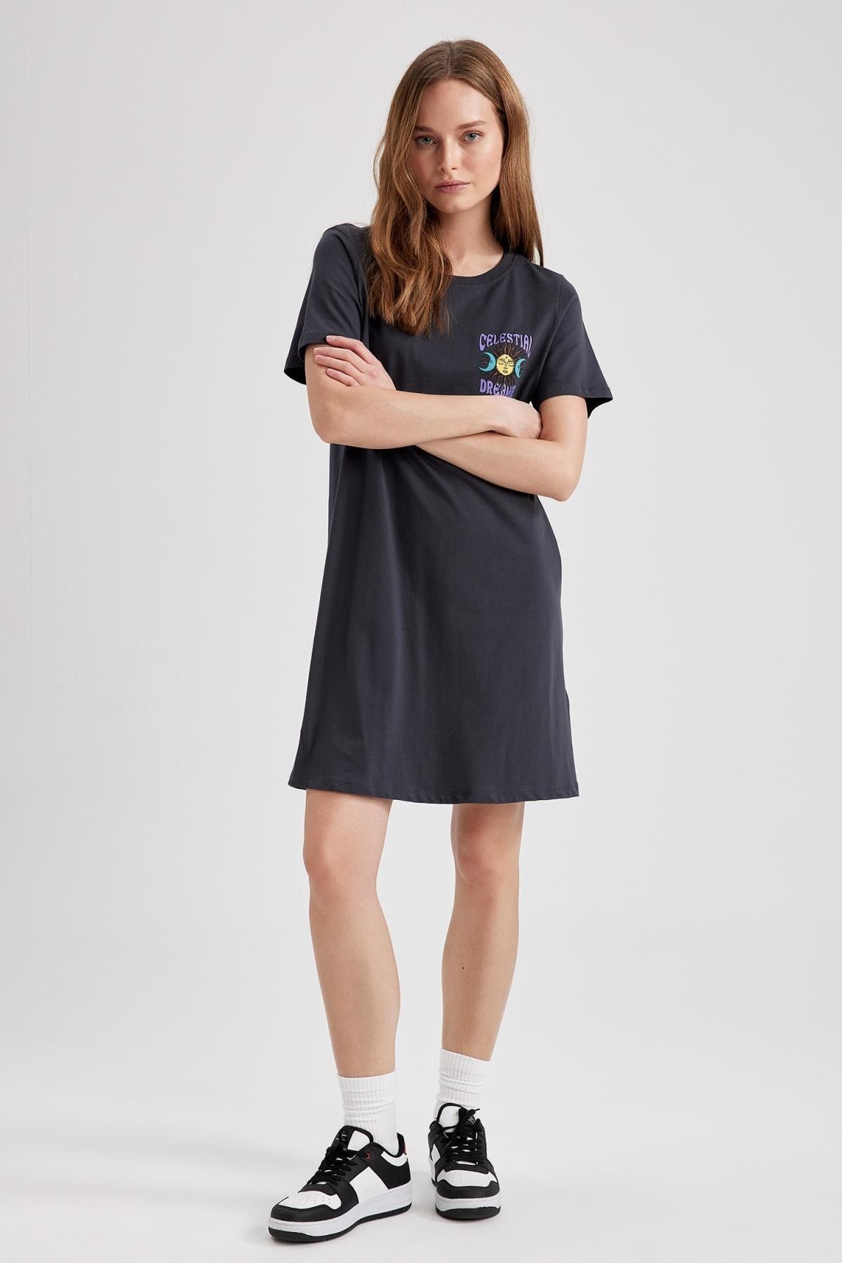 Defacto Cool Oversize Fit Mystical Back Printed Short Sleeve 100