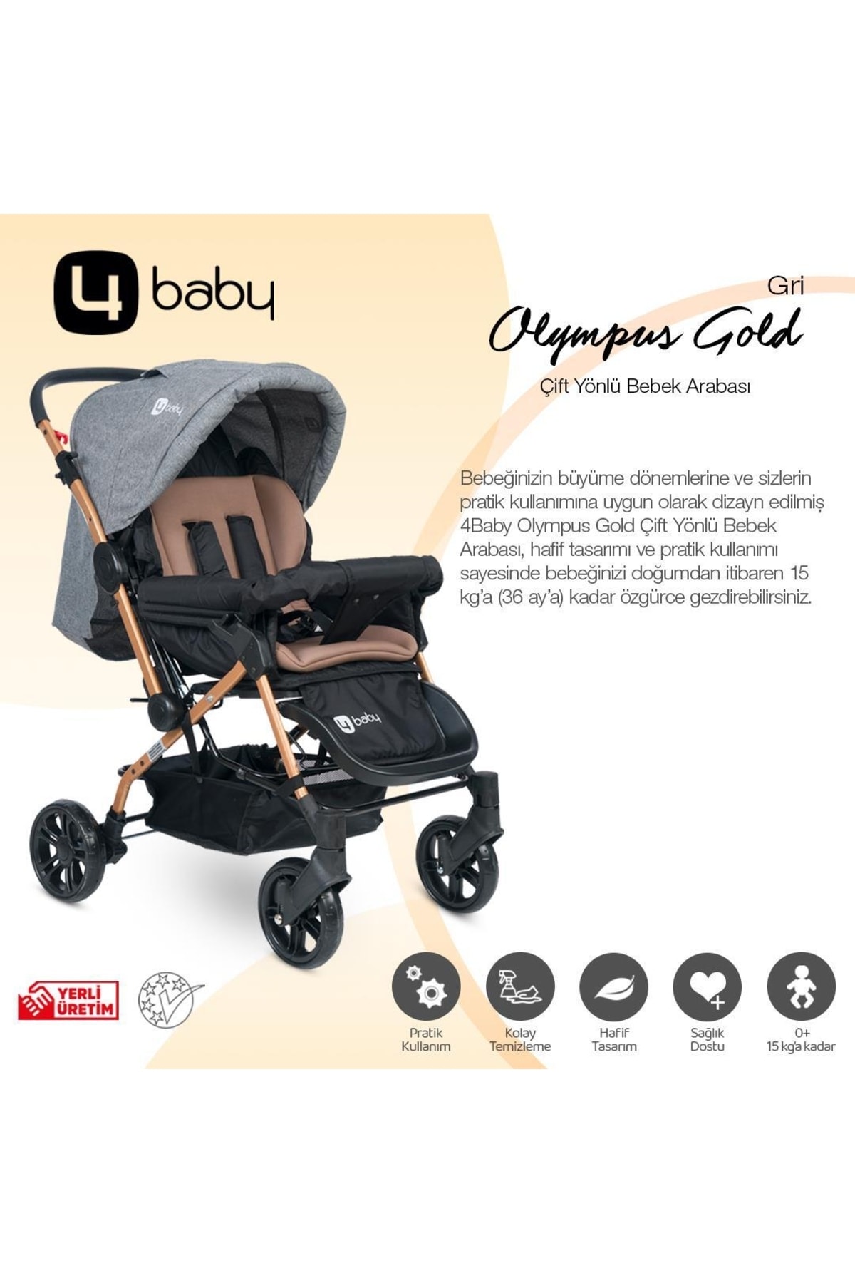 Ab-360 Olympus Gold Çift Yönlü Bebek Arabası Antrasit 5