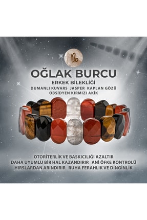 Deniz Doğal Taş Sertifikalı Oğlak Burcu Doğal Taş Geniş Kesim Erkek Bileklik