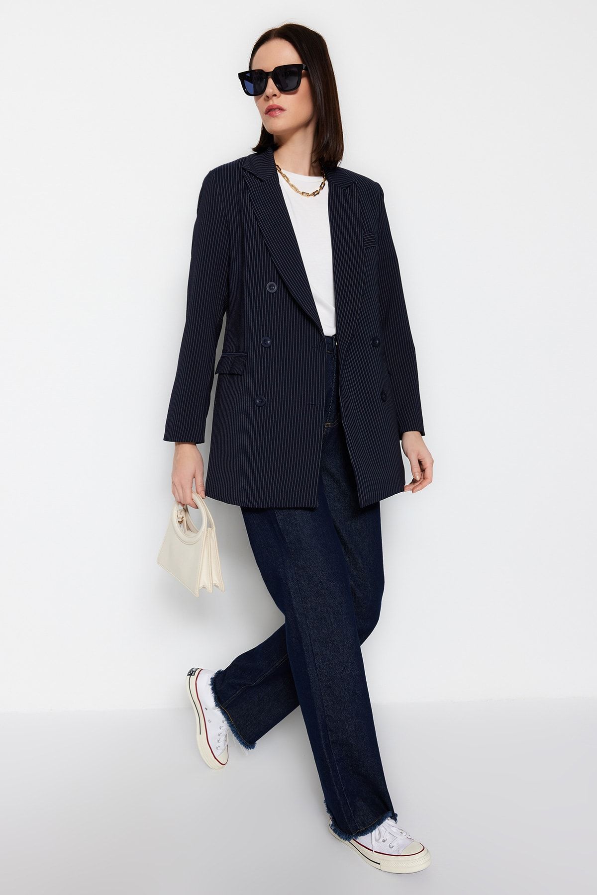 Trendyol Modest Jacke Dunkelblau Regular Fit