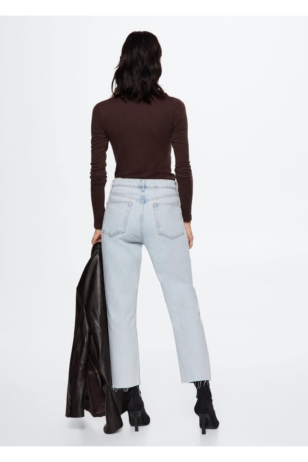Yüksek Belli Crop Düz Kesim Jean