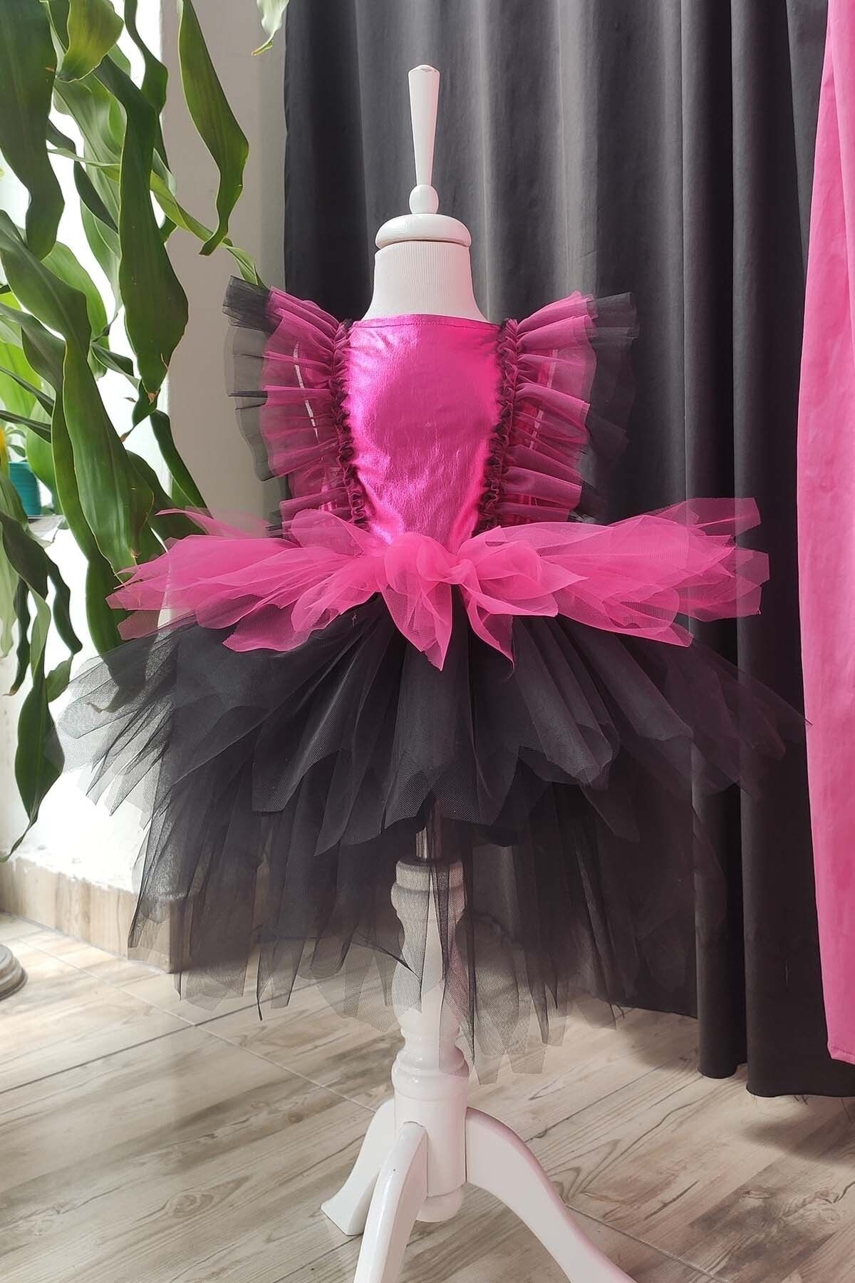 Shecco Babba-Fuchsia Black Layered Girl's Tutu Dress, Birthday Dress, Ball Bandana 1