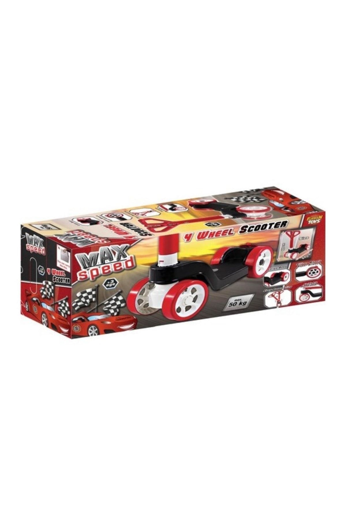 اسکوتر کودکان قرمز دخترانه و پسرانه بچگانه 3 ساله 4 چرخ شکل تاشو ان Furkan Toys