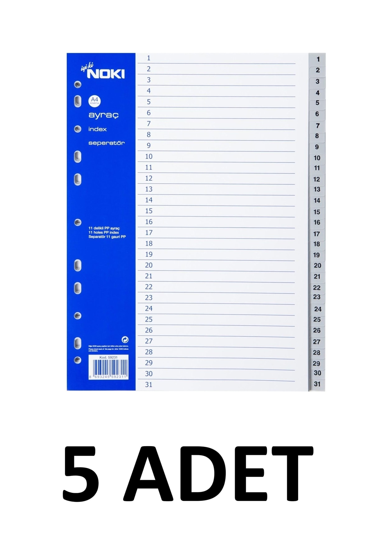 Noki 5 Adet 1-31 Rakamlar Ayraç Seperator