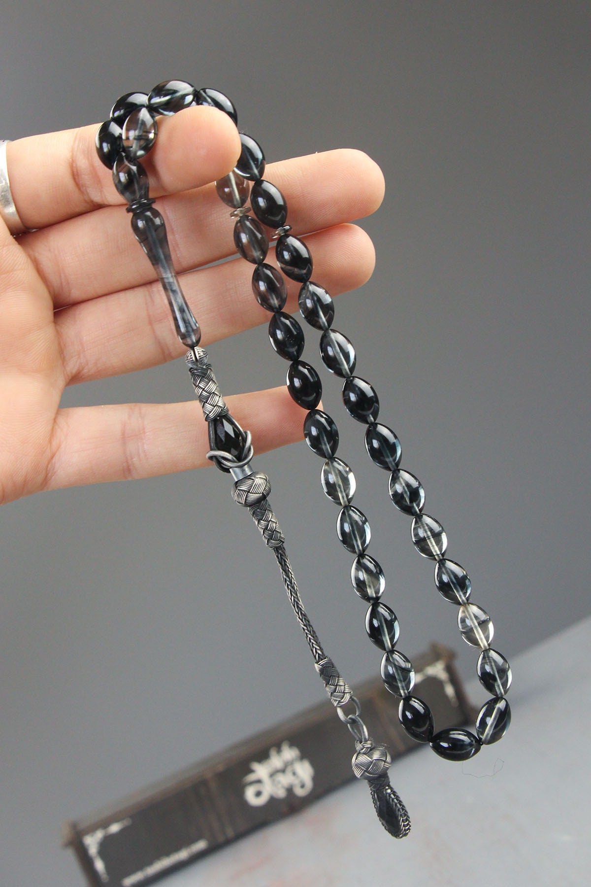 Tesbih Otağı مسبحة قزاز فضية معتمدة بشراشيب عنبر ن...