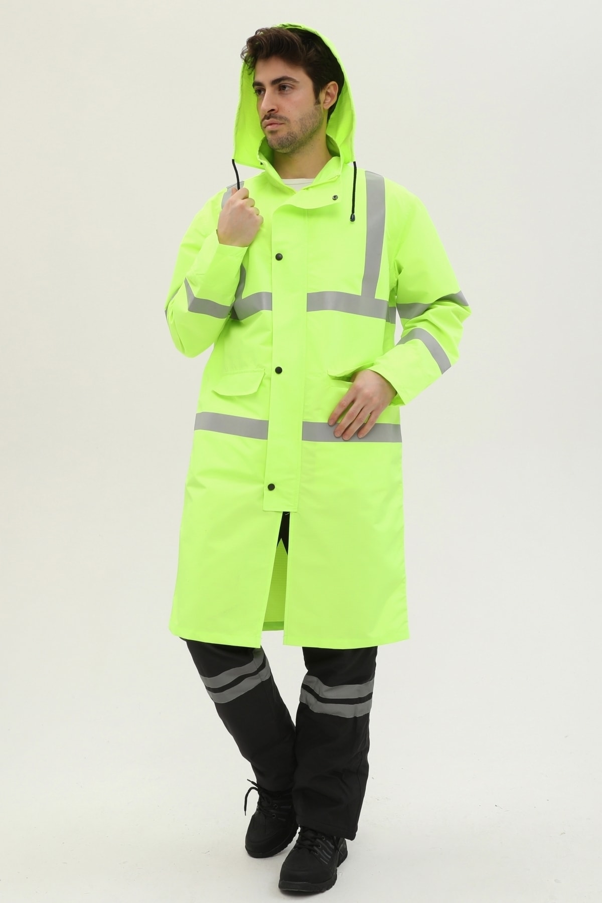 Yağmurluk Reflektörlü Yüksek Görünürlü Neon Sarı — مشکی 00366