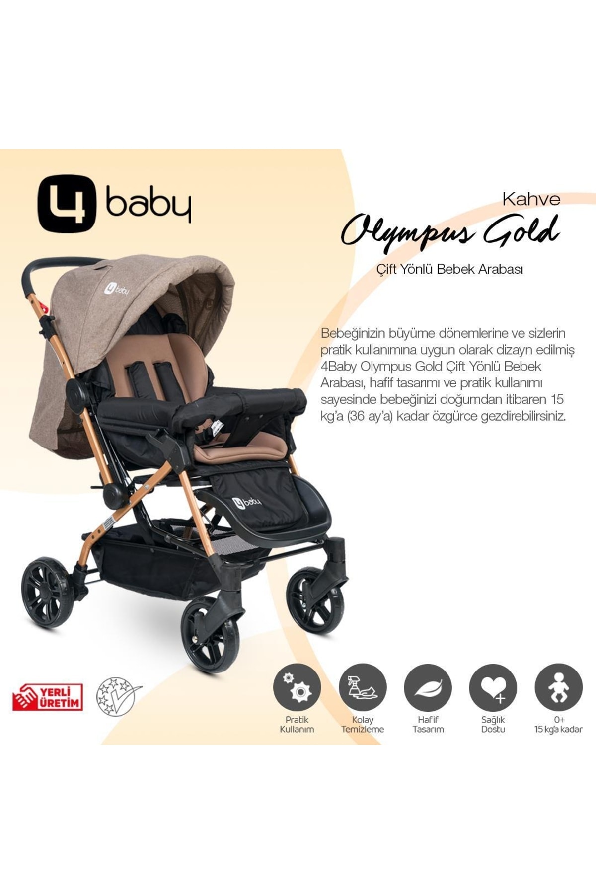 Ab-360 Olympus Gold Çift Yönlü Bebek Arabası Antrasit 4