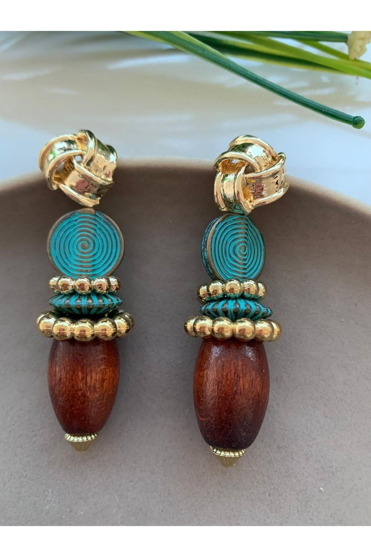 Wooden beaded sale earrings