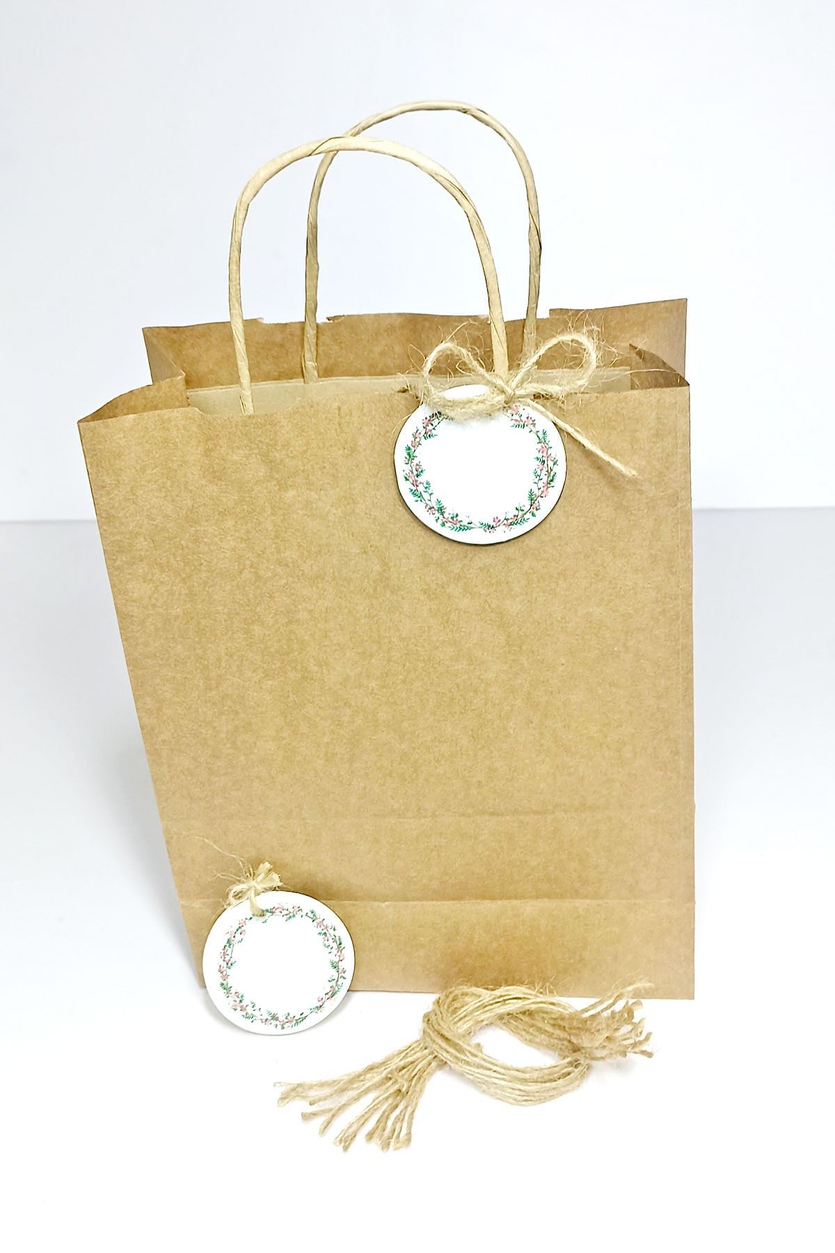 Mapi White Label Flower Printed Kraft Handle Bag 12 Pieces