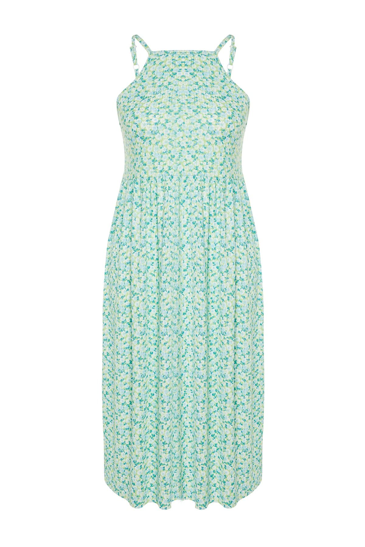 Trendyol Curve-Зелена сукня з квітковим візерунком Gipeli Summer Orme Plus Size TBBSS23AH00074 6