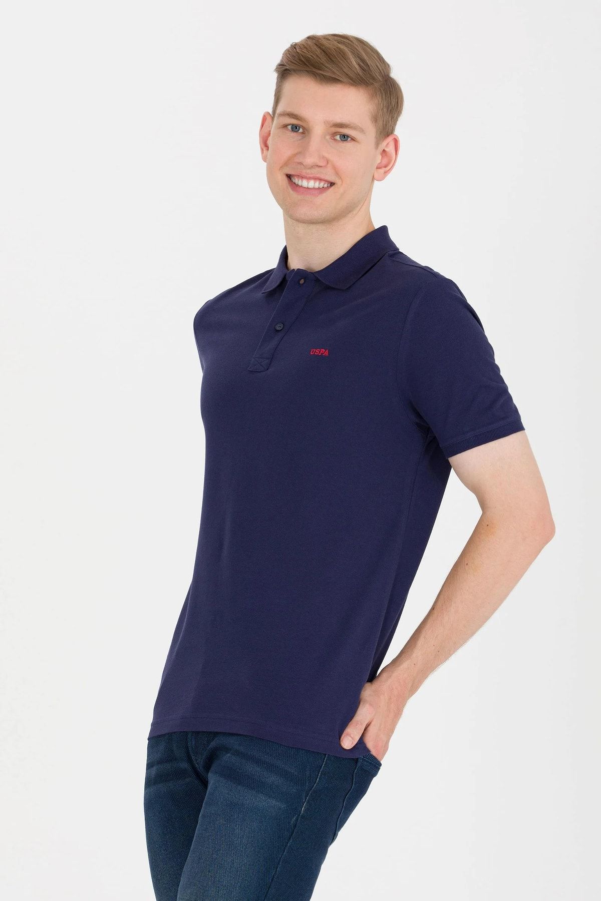 U.S. Polo Assn. تی شرت پایه یقه پولو آبی سرمه ای مردانه