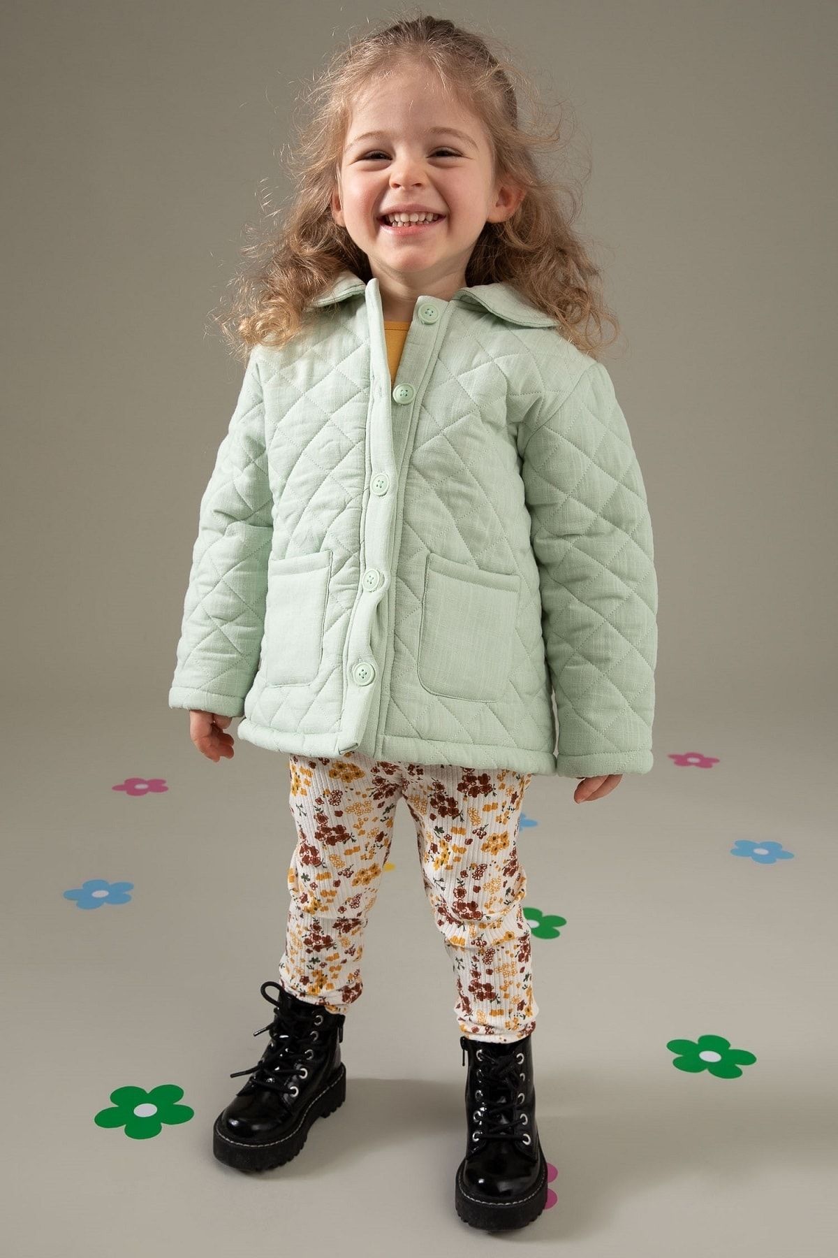 Defacto Baby Girl Baby Collar Quilted Padded Combed Cotton Lined