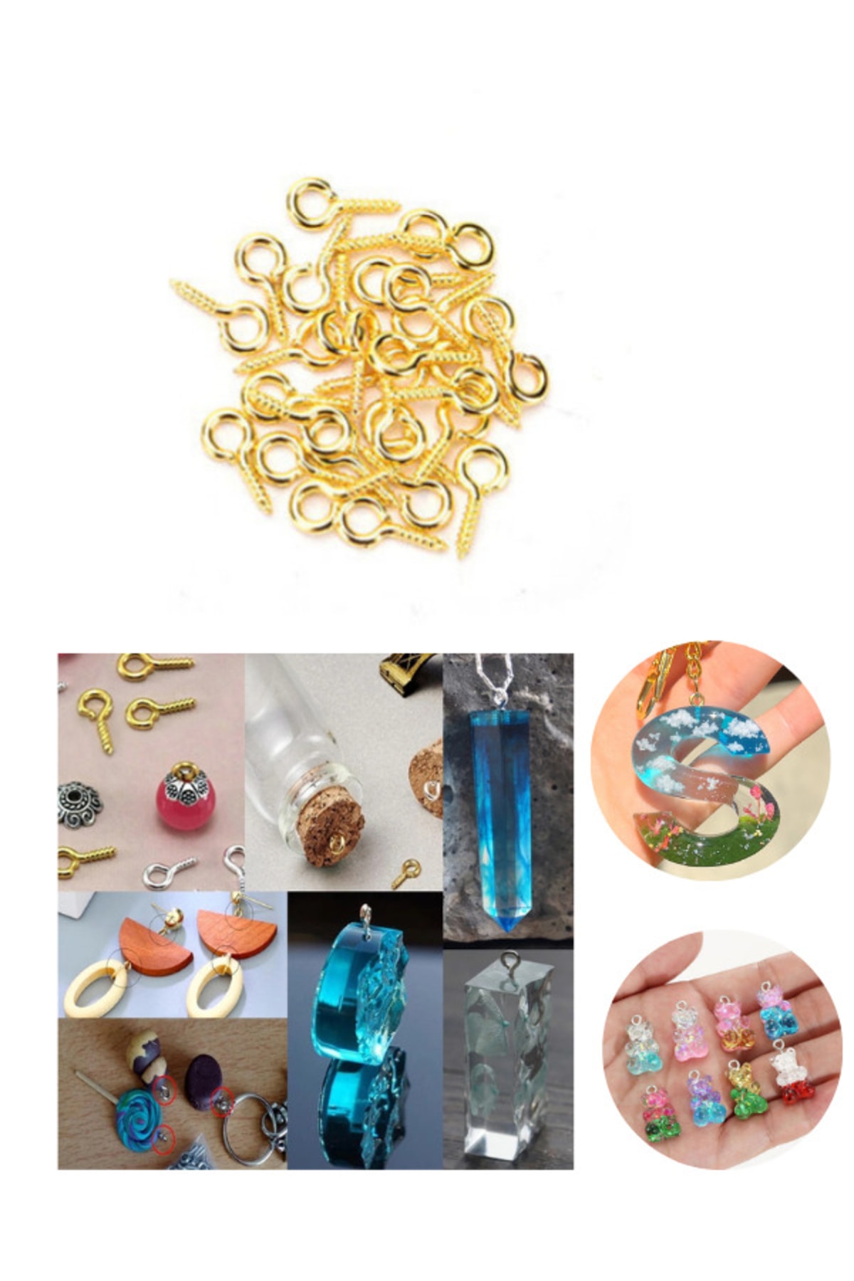 Sirius Hobi Epoksi Anahtarlık Kolye Takı Çivisi Gold 100 Adet 5x10 Mm