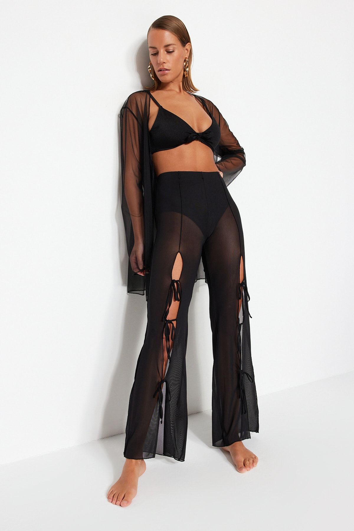 Black mesh deals trousers