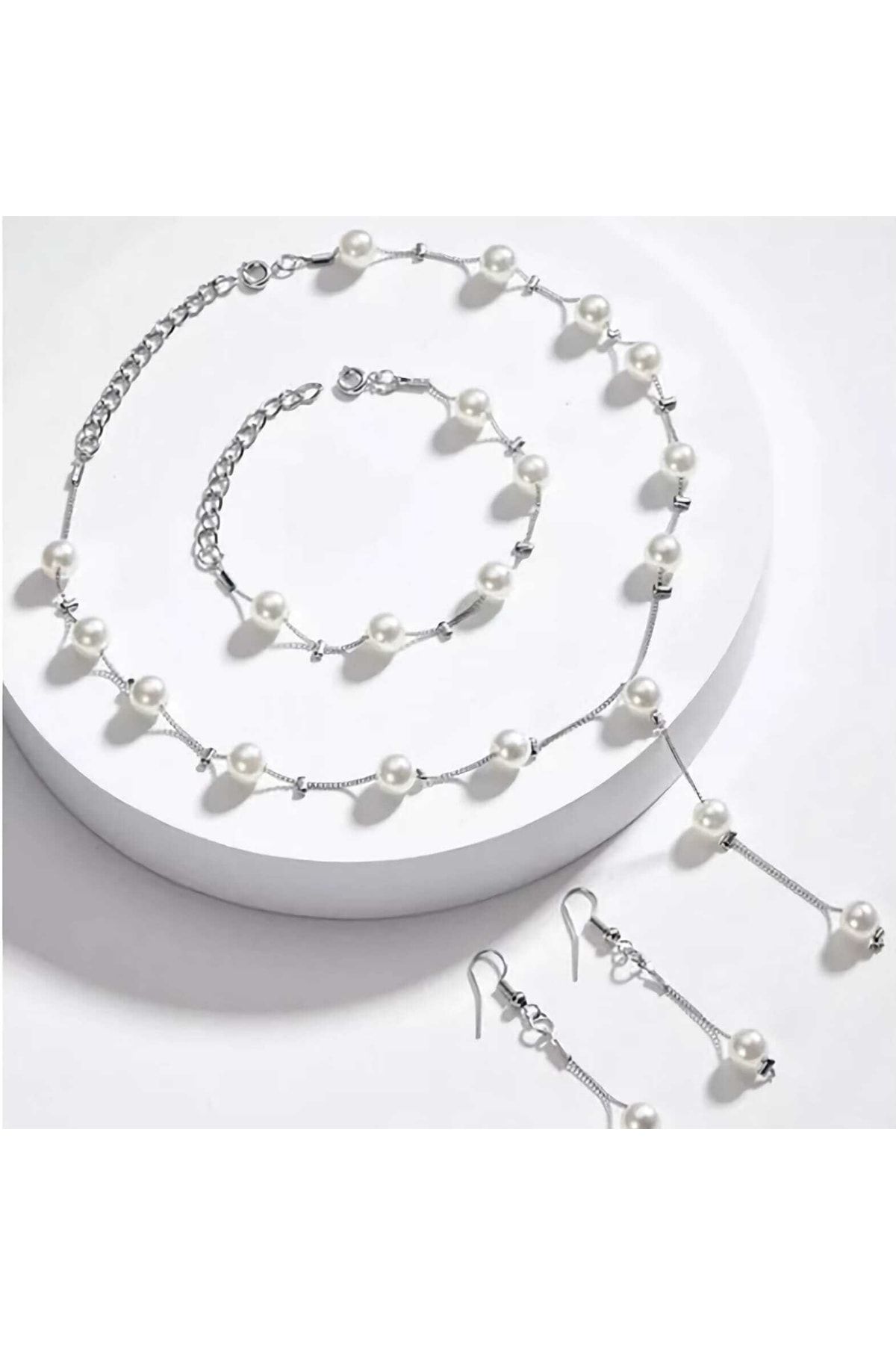 Silver necklace earring set discount