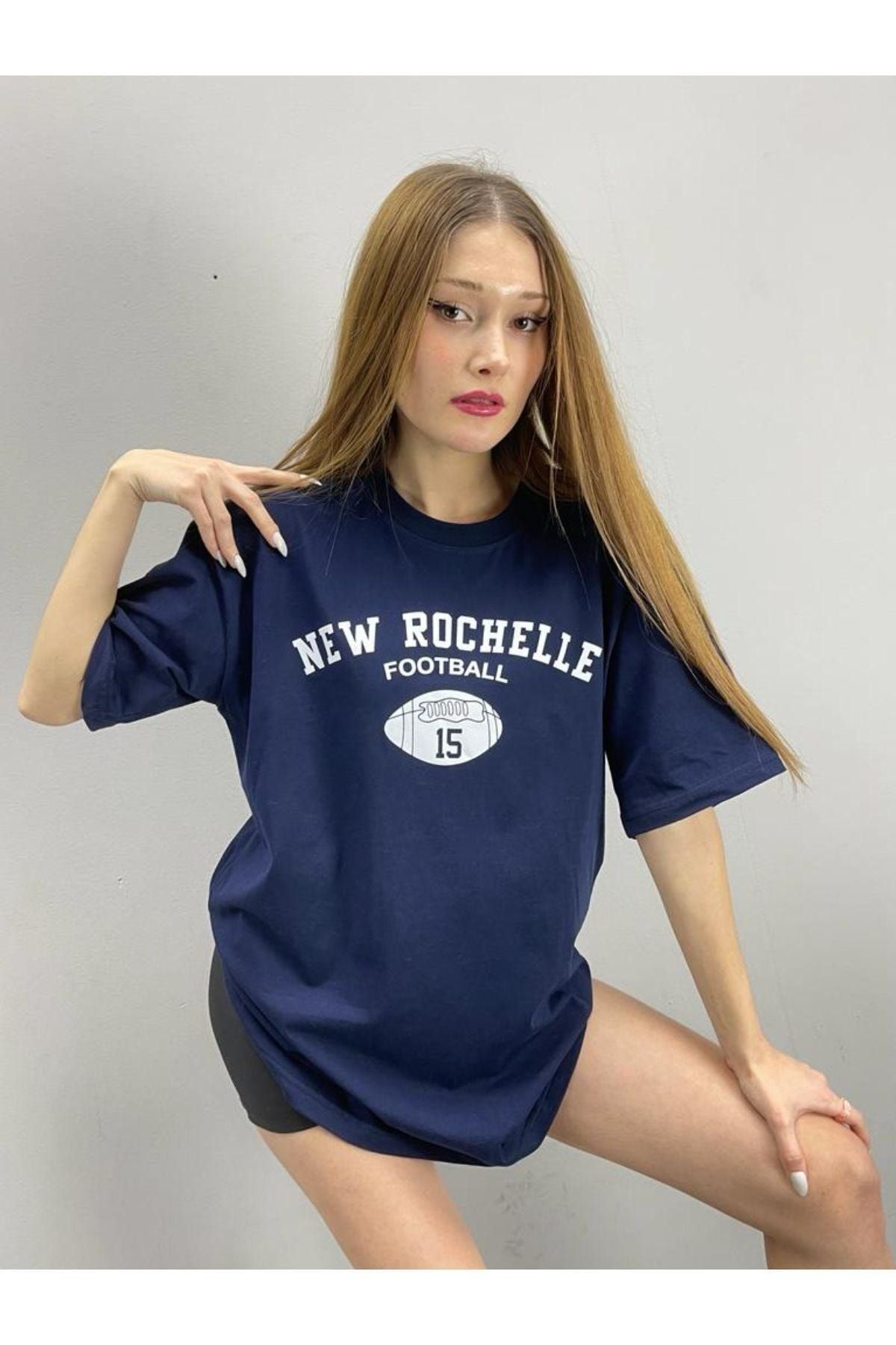 - bedrucktes Oversize-T-Shirt Rundhalsausschnitt von mit Sokak Marineblaues, Rochelle Trendyol Blacksokak Black