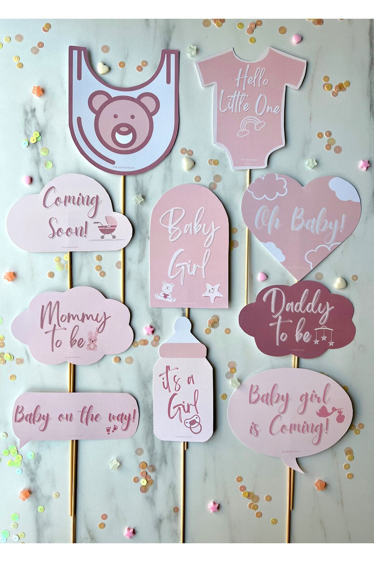 The Istanbul Event Pembe Kız Bebek 10'lu Cinsiyet Partisi Baby Shower Konuşma Balonu Seti-mommy To Be-baby On The Way