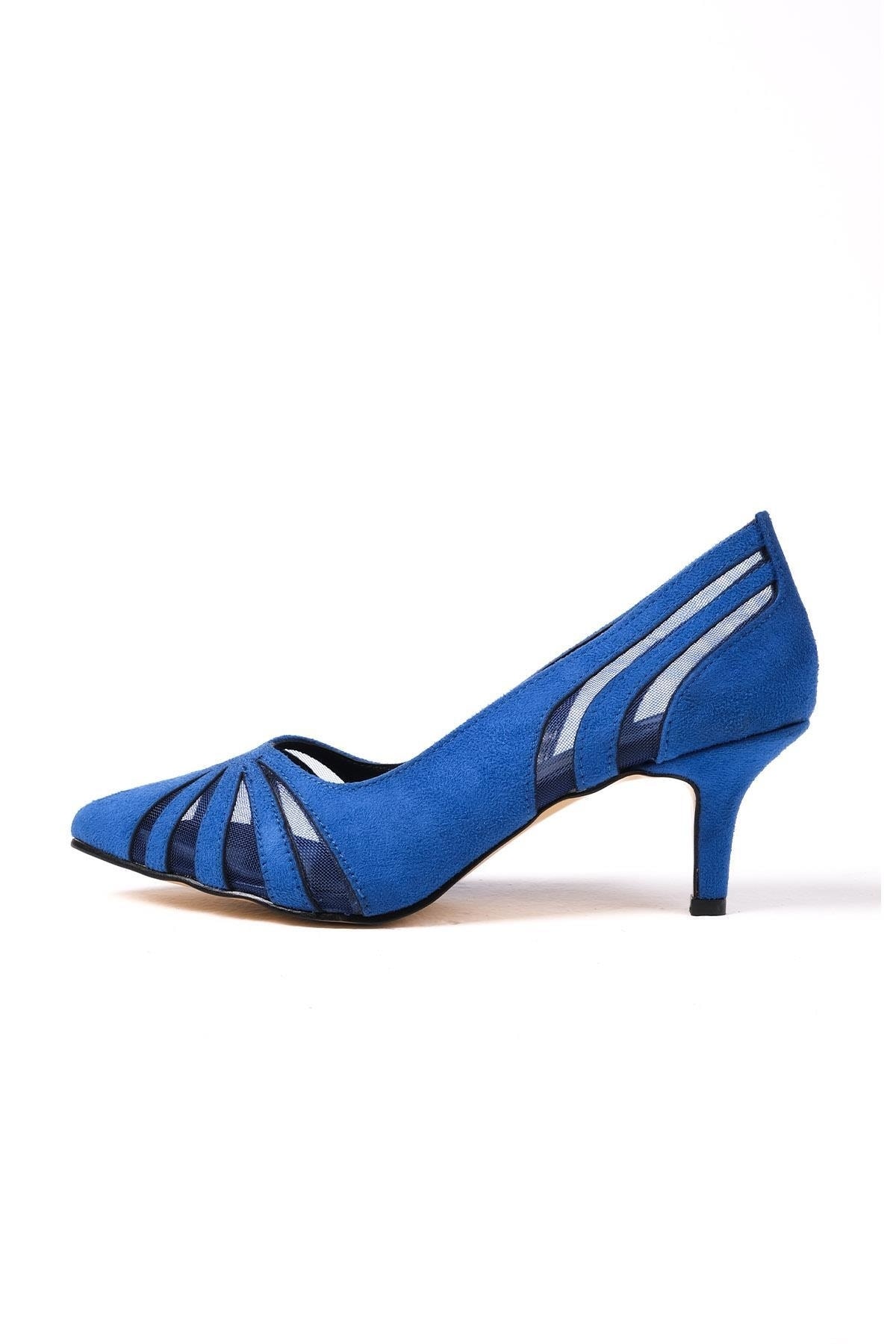 Mio Gusto Liana Saks Mavi Renk Süet Kadın Kısa Topuklu Ayakkabı