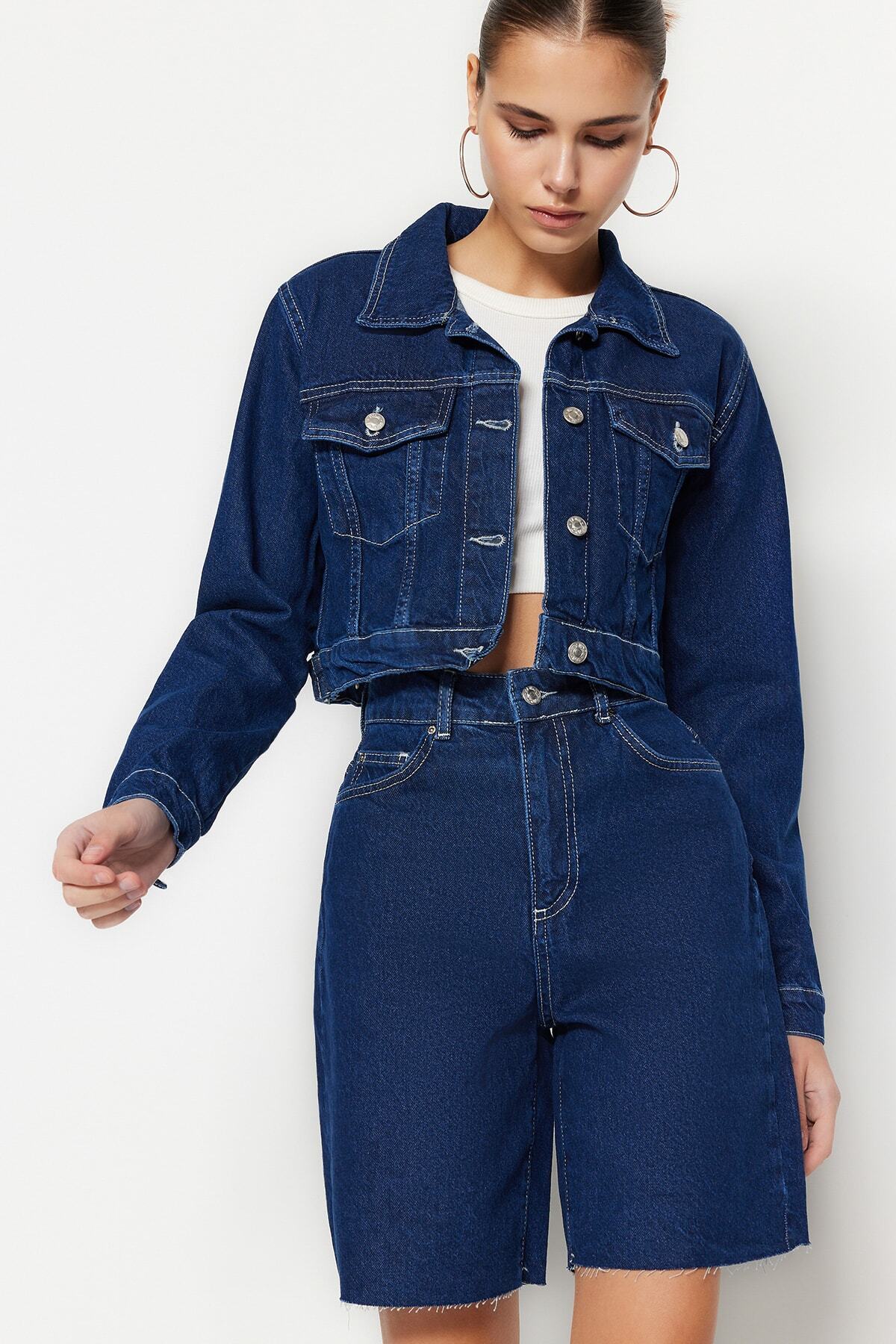 Trendyolmilla  Koyu Mavi Denim Bermuda TWOSS23SR00094 - Görsel 4