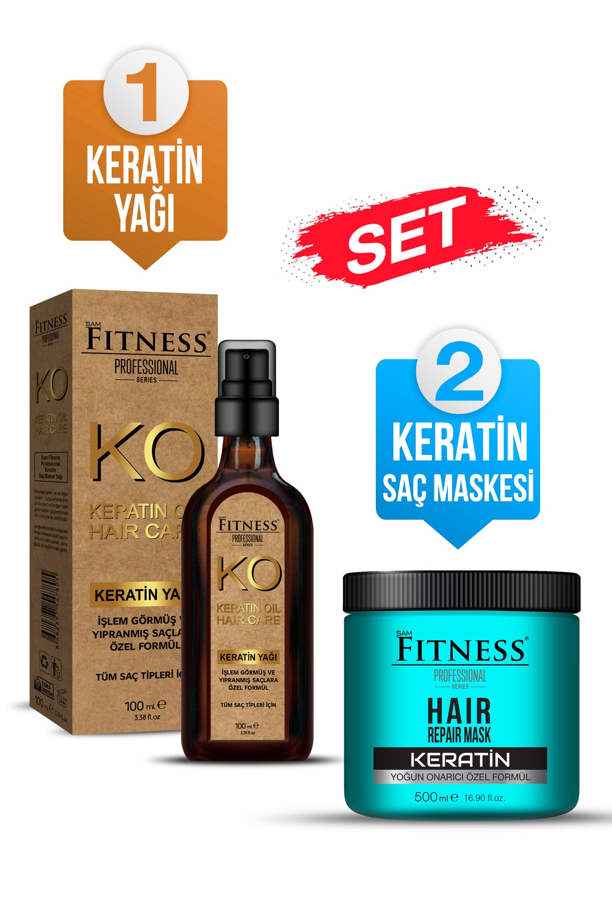 Fitness Professional Yıpranmış ve Kuru Saçlara Özel Onarıcı Keratin Bakım Maskesi ve Yağı Seti