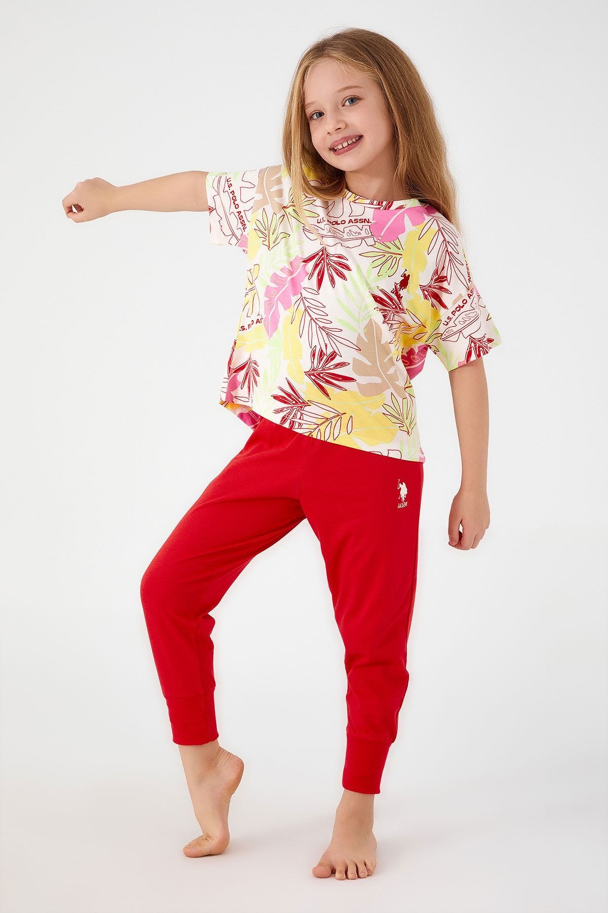 U.S. Polo Assn. With Leaf Patterns White Girl s Short Sleeve