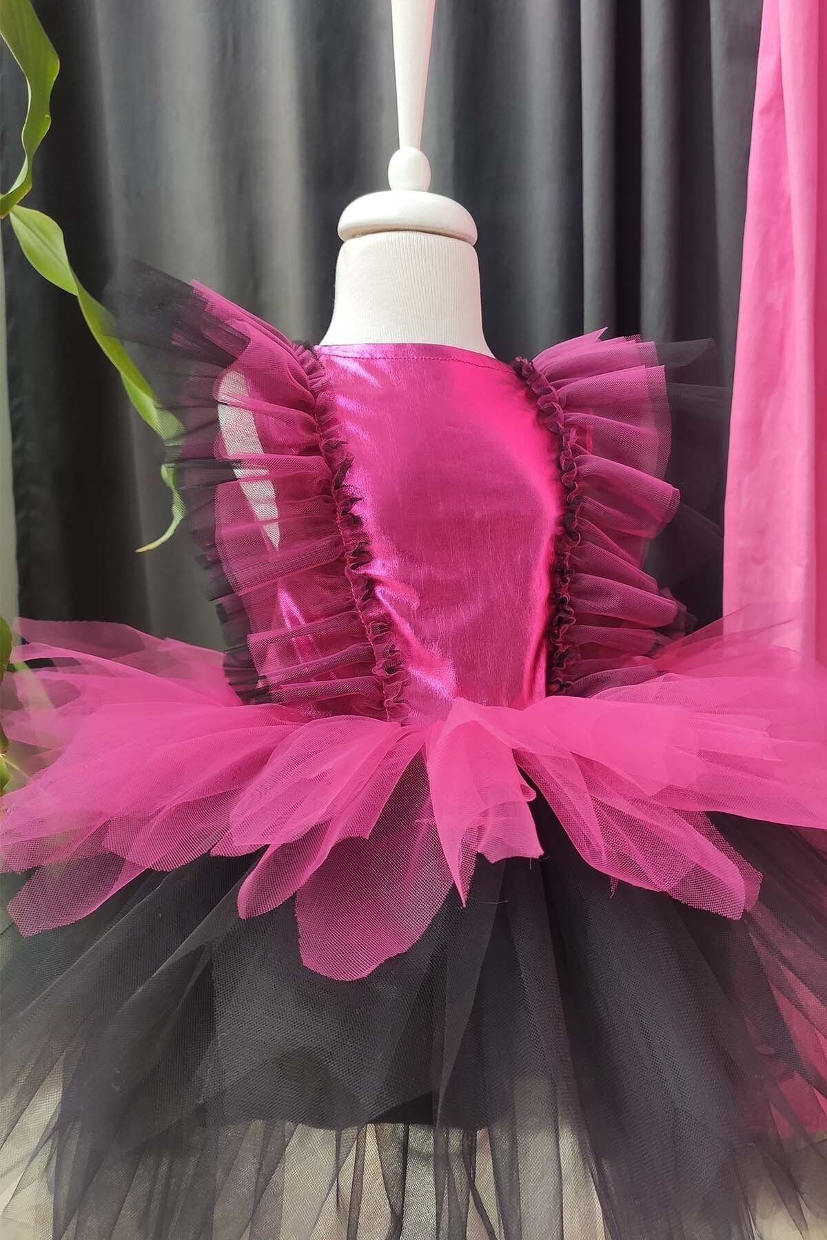 Shecco Babba-Fuchsia Black Layered Girl's Tutu Dress, Birthday Dress, Ball Bandana 4