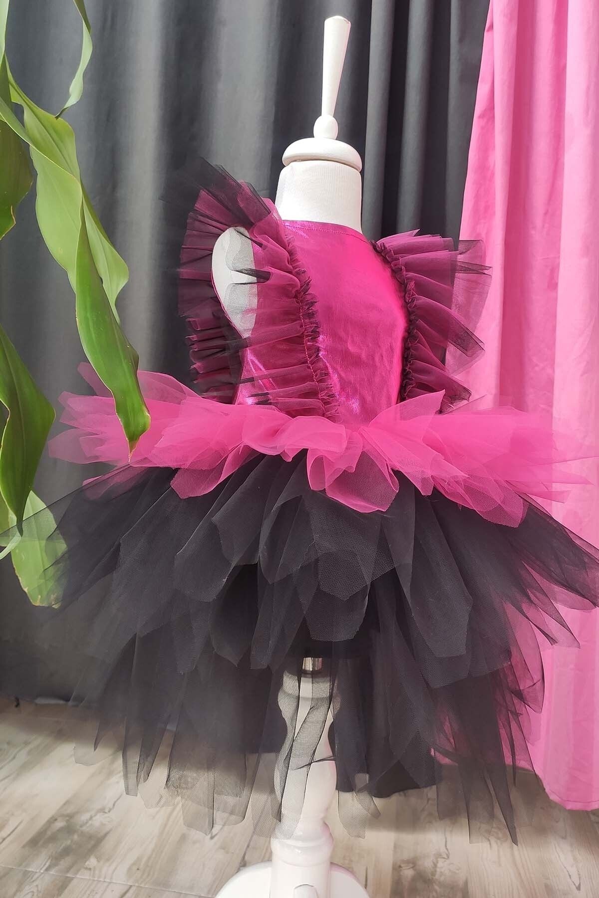 Shecco Babba-Fuchsia Black Layered Girl's Tutu Dress, Birthday Dress, Ball Bandana 6