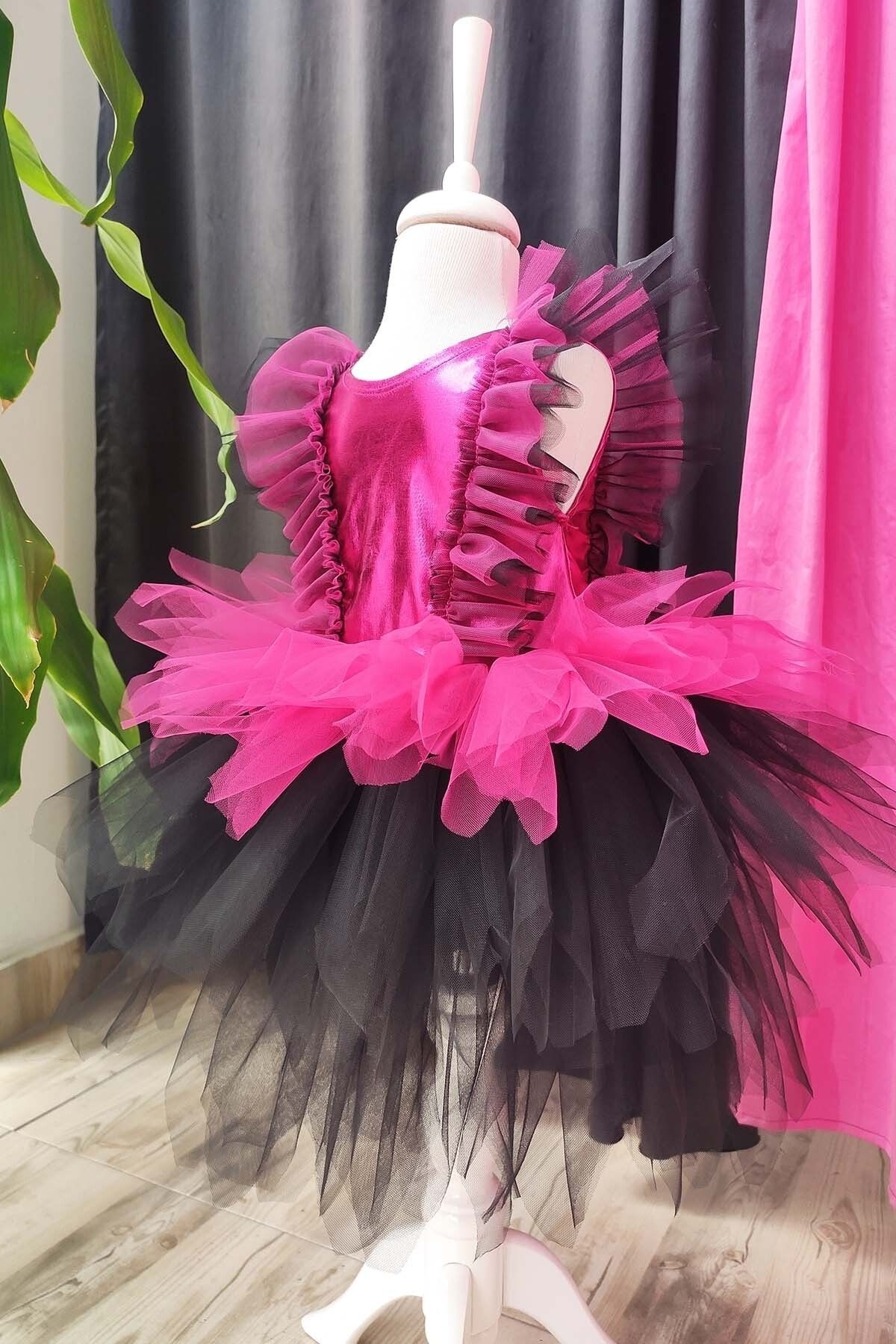 Shecco Babba-Fuchsia Black Layered Girl's Tutu Dress, Birthday Dress, Ball Bandana 7