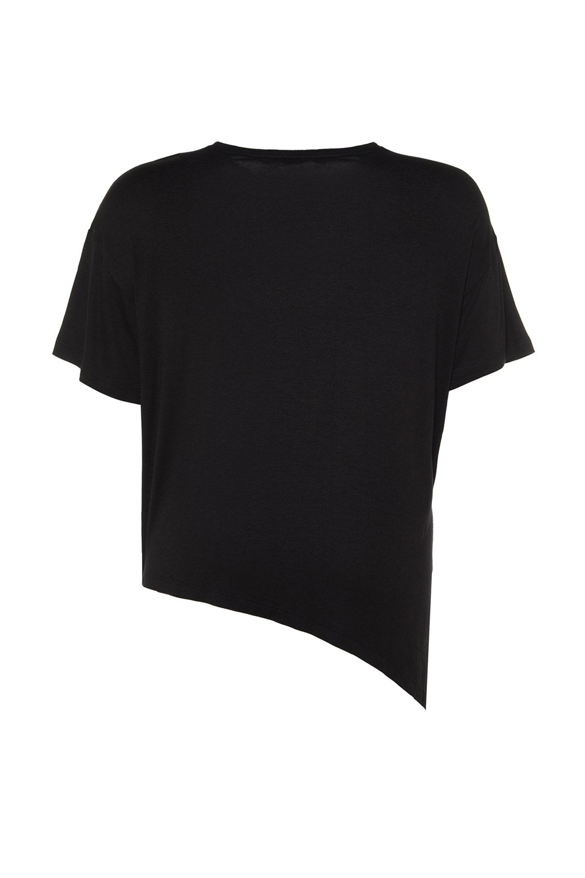 Trendyol Curve-Black Asymmetrical 100% Cotton Knitted Plus Size Blouse Tbbss23Af00033 7