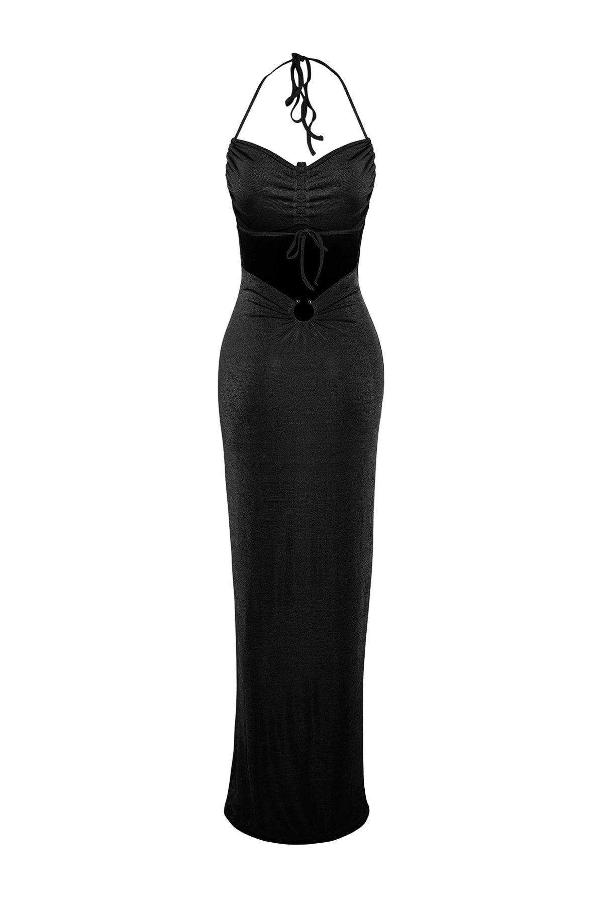 Trendyol Collection-Rochie de seară lungă cu sclipici, tricotată pe corp, neagră TPRSS23AE00113 8