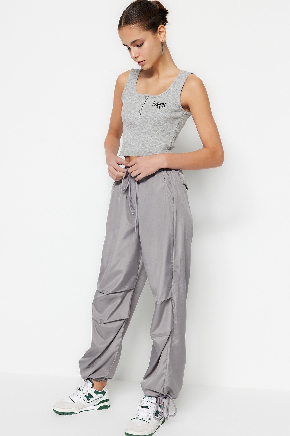Trendyol Collection Gray Belted Woven Parachute High Waist Woven