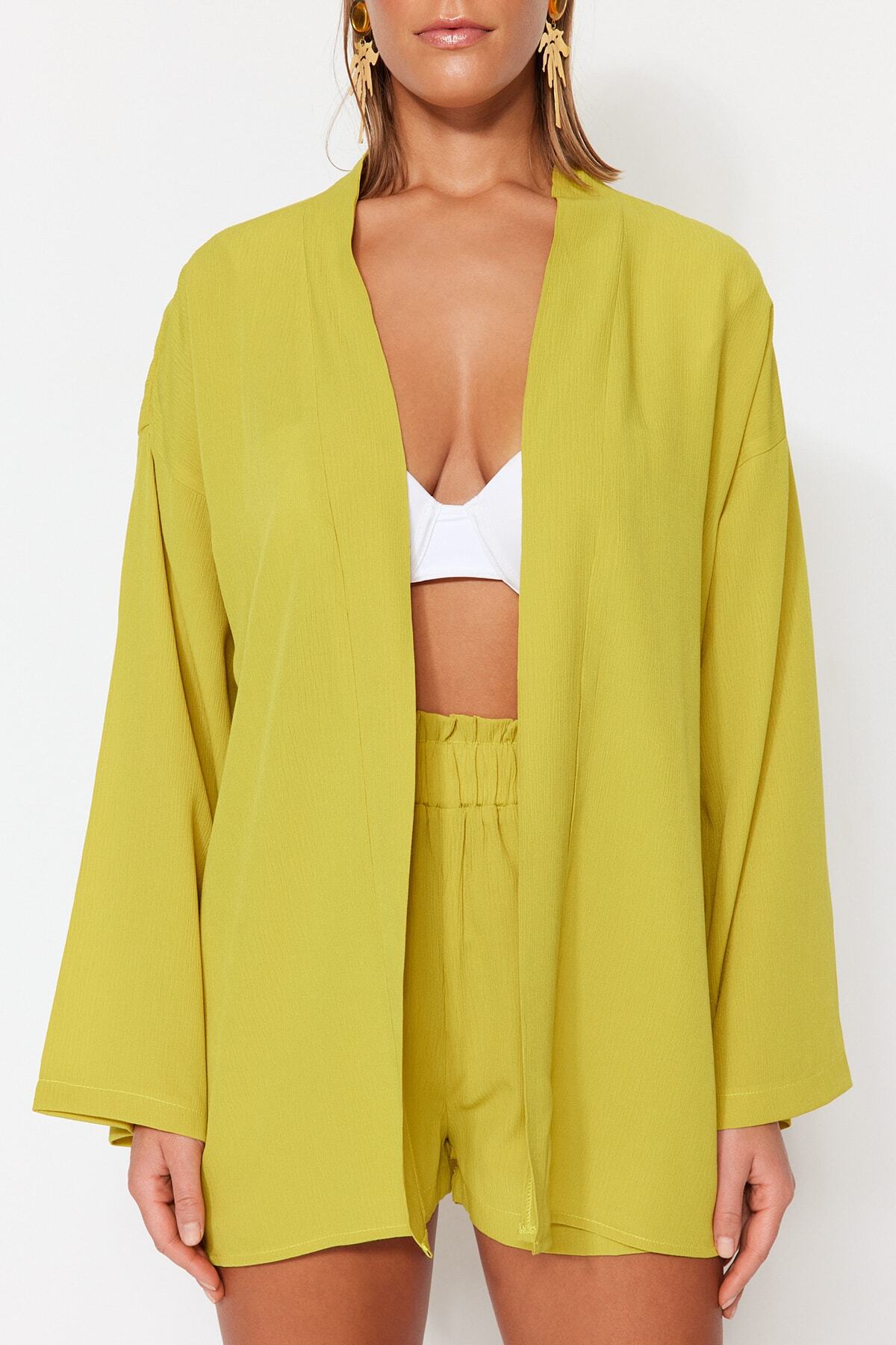 Trendyol Collection-Ölgrüne gewebte Kimono-Shorts, Strandanzug TBESS23AU00089 4