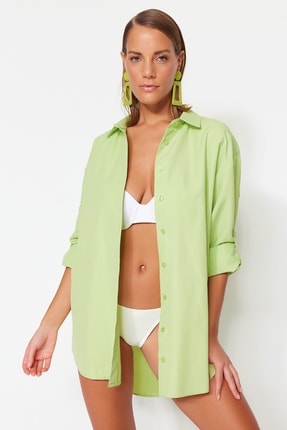 TRENDYOLMİLLA Yeşil Dokuma G&ouml;mlek TBESS22GO0664