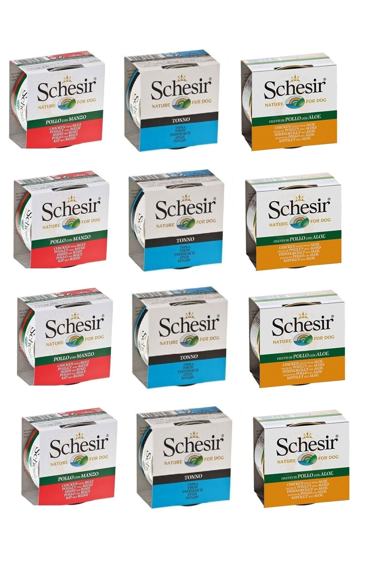 Schesir 3 Çeşit Karma Köpek Konserve 150 Gr. X 12 Adet