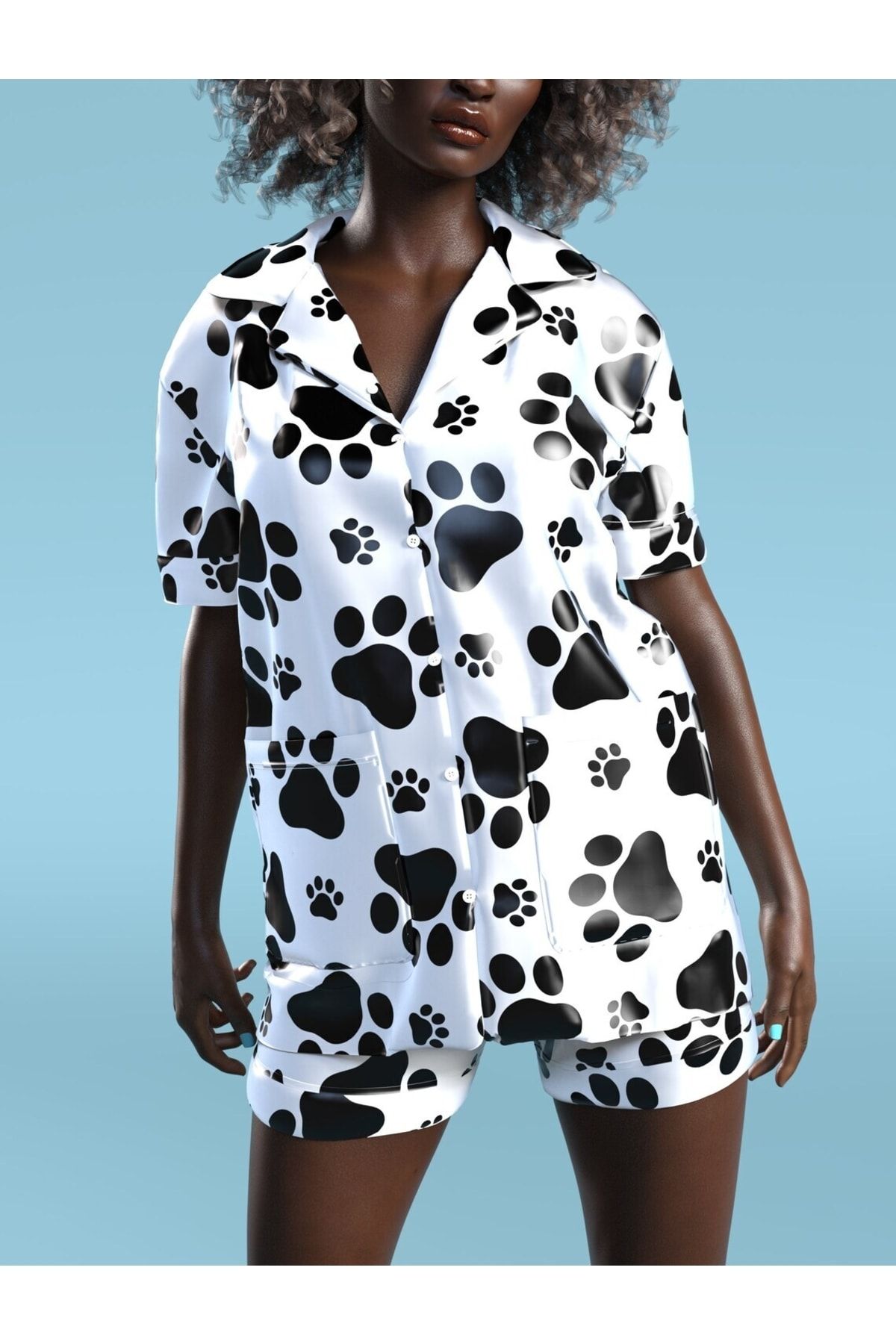 the DIFFerent-Paw Print Patterned Satin Pajama Set 2
