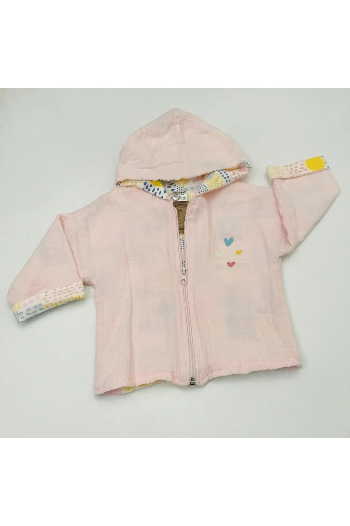 Kidaxi Safari Desenli Fermuarlı Kapuşonlu Muslin Hırka fotoğrafı 3 (önizleme)