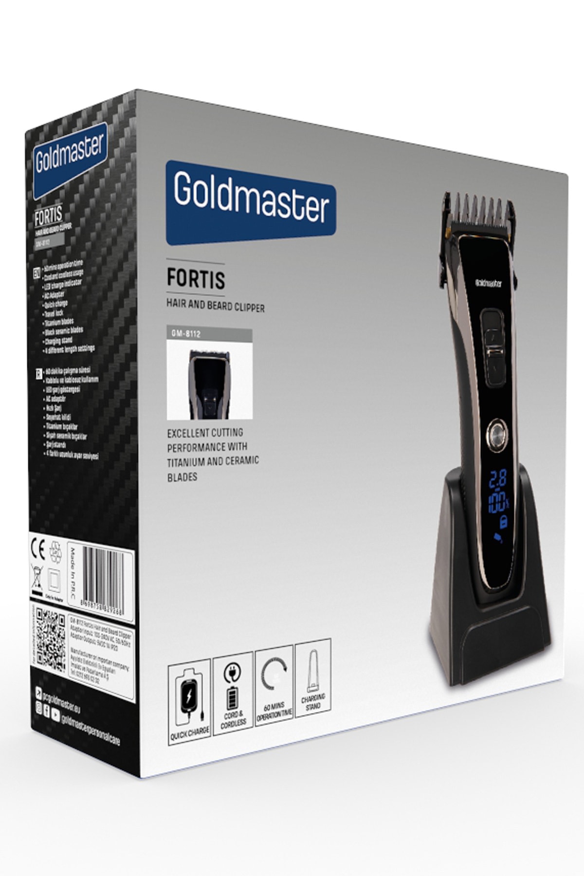 GOLDMASTER Fortis Şarj Standlı Dijital Ekranlı Hızlı Şarj Standlı Kablolu Kablosuz Saç Sakal Kesme Makinesi FV11779