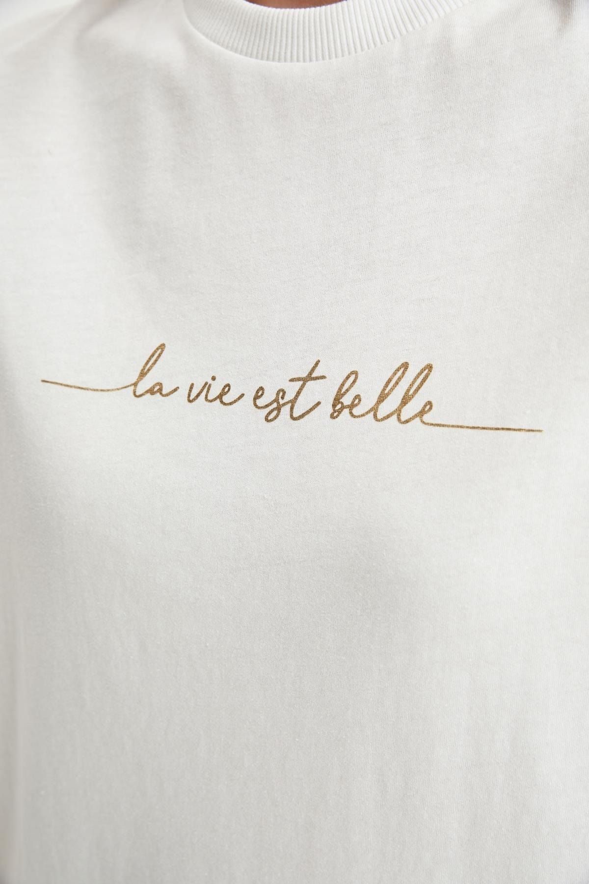 DeFacto-Regular Fit Foil Slogan Printed Tunic 4